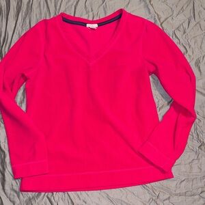 Hot Pink V-Neck Fleece Long Sleeve Top